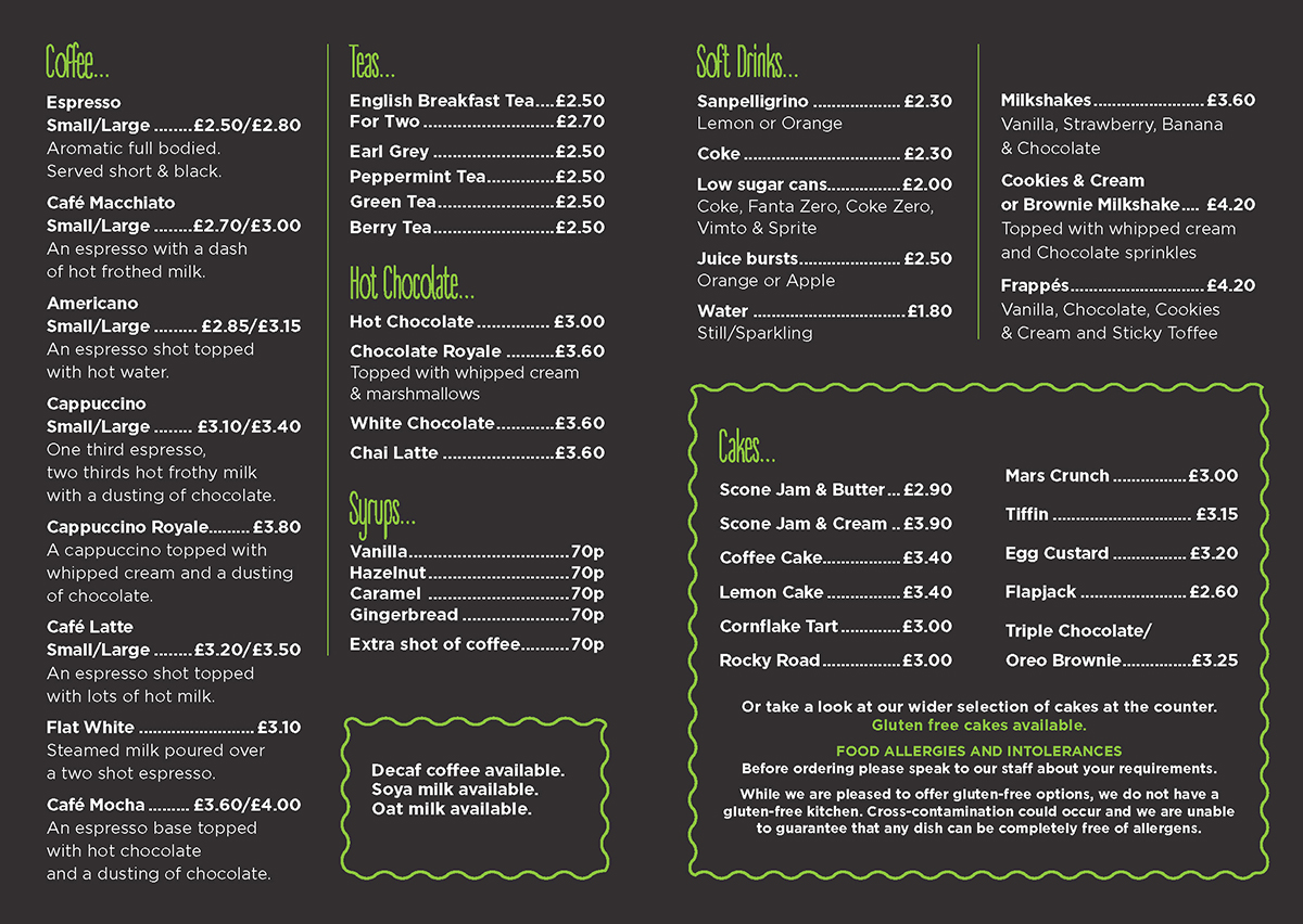 Cake & Drinks Menu